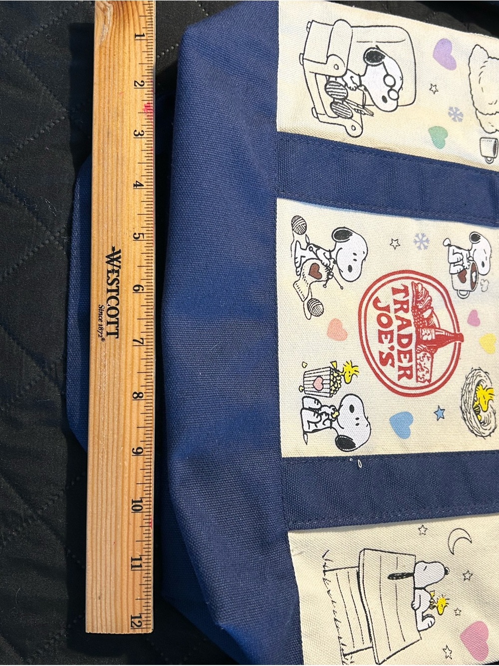 Trader Joe's x Snoopy Canvas Tote Bag in Cream & Navy - Picture 5 of 5
